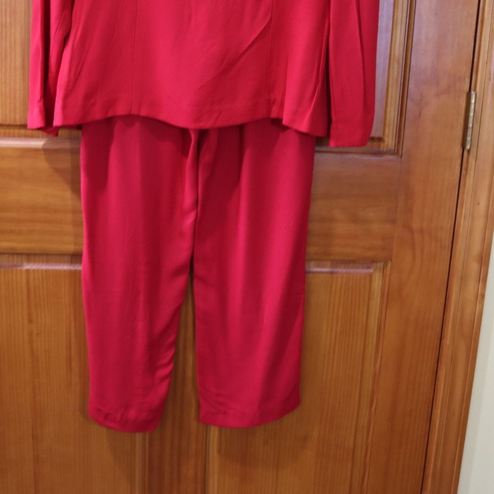 Taurus II Vintage 80s Red Black Trim Pantsuit Womens 10 Retro Power Suit Set - Picture 12 of 16